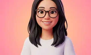 戴眼镜女性真人照片生成明亮卡通社交头像效果