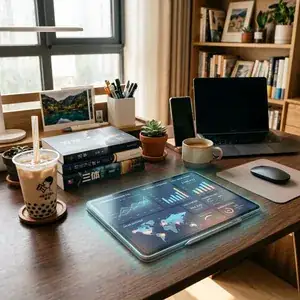 书桌物品替换为科技平板局部重绘效果