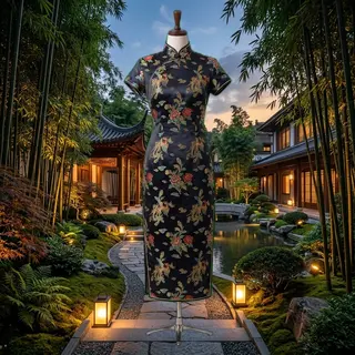 现代汉服中式园林商品换背景效果
