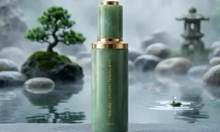 绿色精华瓶东方水景商品换背景效果