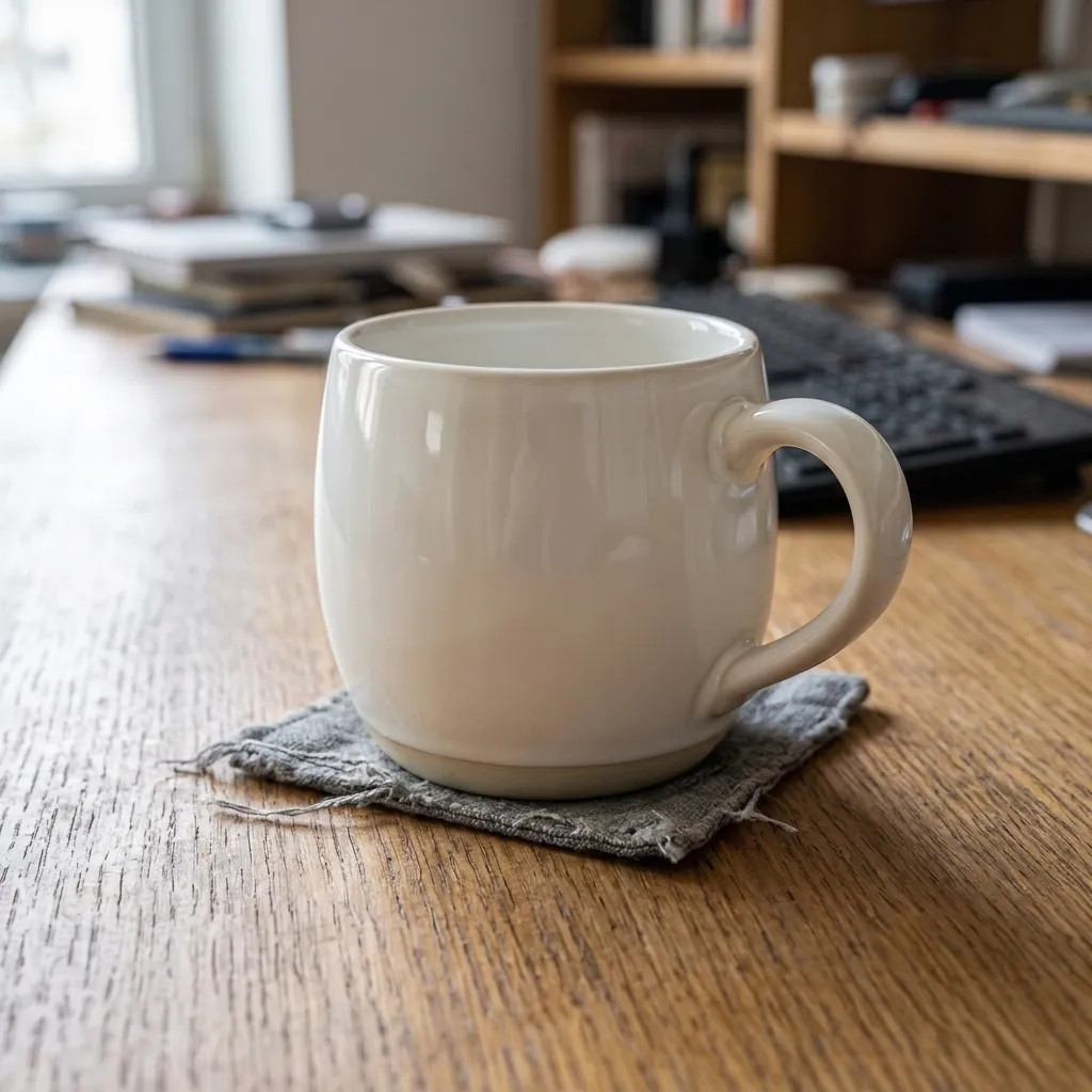 AI 商品精修案例：白色陶瓷茶具清理污渍和灰尘后的画面