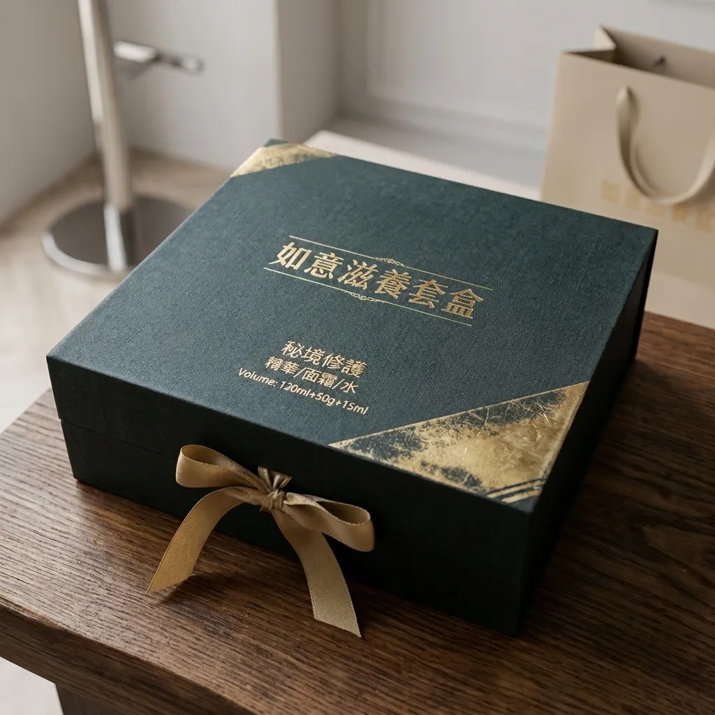 AI 商品精修案例：美妆礼盒清理灰尘和划痕后的画面