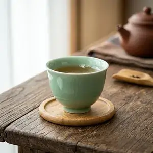 中式青瓷茶杯灰尘划痕商品精修效果