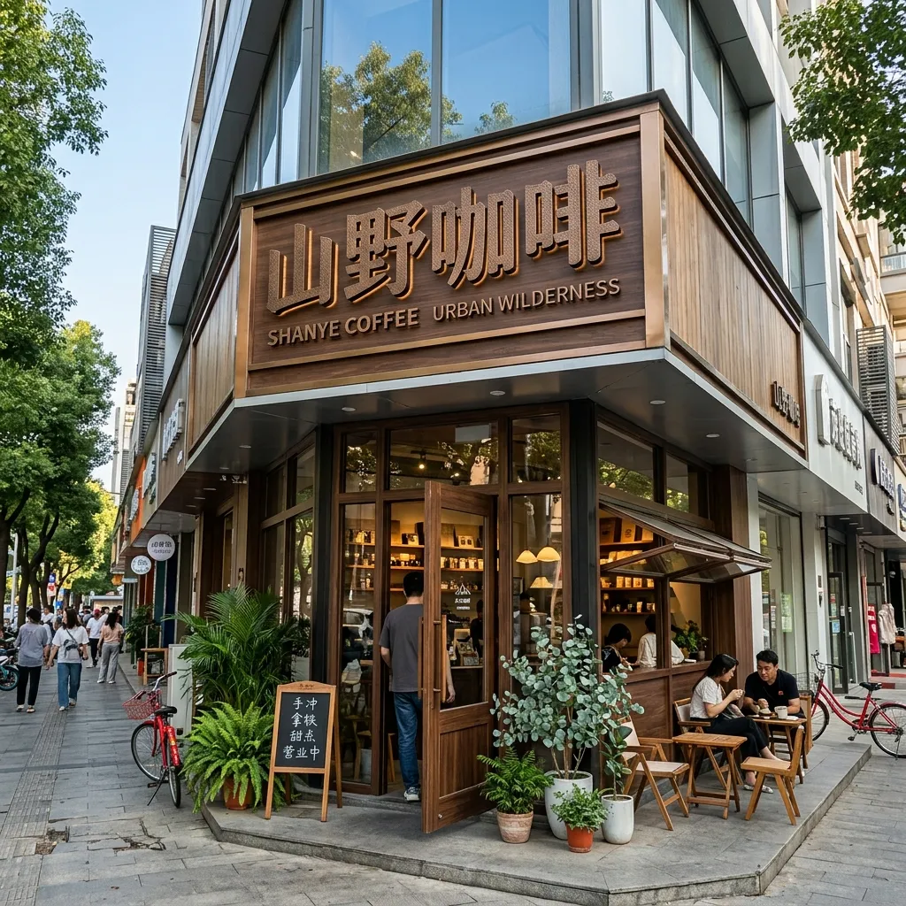 AI 修改图片文字示例：咖啡店门头招牌修改前