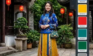 民族服饰与古建筑照片主色配色板提取效果