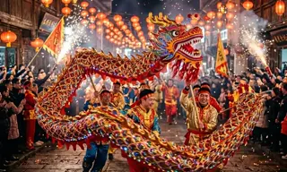 舞龙灯笼夜景照片高质量体积压缩效果