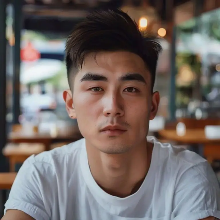 户外青年人像生成红底证件照效果