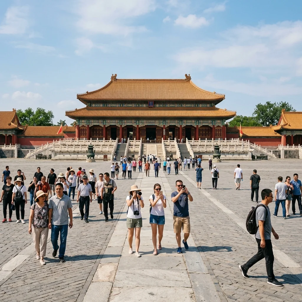 AI 消除路人案例：故宫广场背景游客消除前