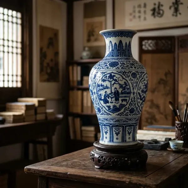 AI 图片去水印案例：青花瓷图片上的大字水印处理后