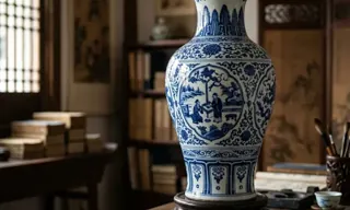 青花瓷图片大字水印去除效果