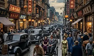 老上海历史街景黑白照片上色效果