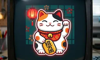 像素招财猫插画无损放大效果